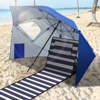 Jiubiaz Ombrellone da spiaggia 2 in 1 UV50+ 210 cm antivento con picchetto e borsa da trasporto Blu