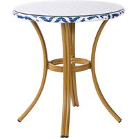 Mesa de jardín azul y blanco tablero de ratán PE ø 70 cm estructura de vidrio y aluminio Rifreddo