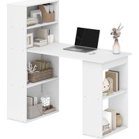 Scrivania Computer con Libreria Salvaspazio, Tavolo da Pranzo per Ufficio e Studio, 120x55x120 cm, Bianco