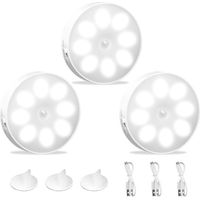 Set mit 3 wiederaufladbaren LED-Nachtlichtern per USB mit Bewegungssensor, 6000K Kaltweiß, für den Innenbereich und Treppenhaus