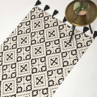 HOMESCAPES Handgewebter Baumwollteppich Reva - 90 x 150 cm, schwarz-creme gemustert