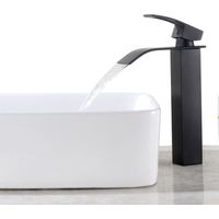 Auralum Messing Waschtischarmatur Schwarz Hoch Wasserfall Wasserhahn Bad Waschbecken Armatur Einhebelmischer Badarmatur Mischbatterie für Badezimmer Aufsatzwaschbecken