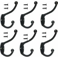 6 ganci appendiabiti retrò vintage da parete in metallo per porta, per bagno, cucina, camera da letto, ingresso - Nero - Nero