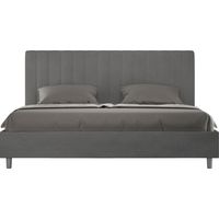 Letto Matrimoniale King Size 180x210 cm con Rete e Contenitore Imbottito in Microfibra Agueda Grigio