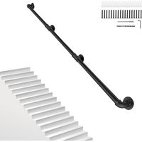 12FT/3.6M Pipe Stair Handrail Metal Railing Staircase Handrails Wall Mount Non-Slip Safety Stair Rail Outdoor Indoor Industrial Pipe Handrail Black Step Baluster Handrail