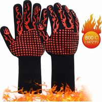 Finger Grill Gloves 1 Pair Barbecue Gloves Heat resistant oven gloves up to 800 ° C / 1472 ° F Universal Size Cooking Gloves Cooking Gloves Extra long (red) non-slip silicone
