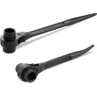MAXPOWER Ratchet Spanner, Podger Spanner, with Claw Hammer, Crowbar, Pry Bar and Nail Puller Function-2PCs, Straight Spud Scaffold Spanner Wrench 19mm x 21mm & Offset Spud Ratchet Podger Spanner 17mm