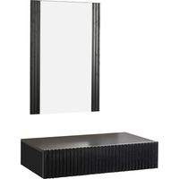 Meuble d'entrée cannelé 1 Tiroir avec Miroir Vestiaire Finition en couleur Noir Mate Modèle Amira