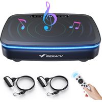 Plateforme Vibrante motorisée, 7 programmes, 99 Vitesses, Télécommande, Bluetooth, Écran LED, Antidérapant, 150kg Max, Noir, MERACH