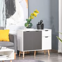 Buffet à 3 portes et tiroir pour salon, meuble d'appoint pour salon, cuisine, chambre, 90 x 30 x 72 cm, blanc et gris