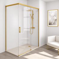 Mampara de ducha frontal + Puerta Corredera 200 cm y lateral fijo MUSE perfil oro 85 cm