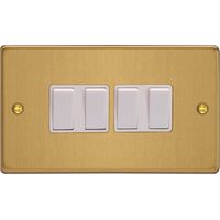 Varilight 4-Gang 10A 1- or 2-Way Rocker Switch Twin Plate Brushed Brass