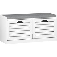 SoBuy Banco para zapatos blanco con asiento Banco zapatero con puertas y almacenamiento Organizador de entrada compacto de MDF 97×30×47 cm FSR62-II-W