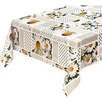 Nappe de Cuisine AntiTaches Moderne Tissu Ciré Plastifié Housse de Table de Protection Marguerites - 140x280 cm