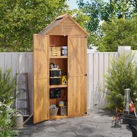Aoxun abri à outils en bois 73 x 39 x 169 cm avec étagères, armoire de jardin à toit à deux pans avec toiture bitumée et doubles portes, rangement extérieur résistant aux intempéries pour balcon, terr