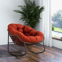 Chaise à bascule en rotin avec coussin moelleux, pour porche, salon, terrasse, jardin, couleur orange.