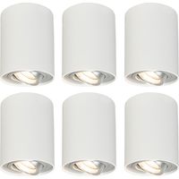 QAZQA Diseño Set de 6 focos blancos giratorios e inclinables - Rondoo 1 Up Aluminio Cilíndra Adecuado para LED Max. 1 x 50 Watt