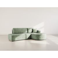 Miro - canapé d'angle droit 4 places convertible avec coffre en velours texturé - vert sauge