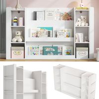Étagère pour enfants, bibliothèque à images avec rangement, armoire pour enfants et bibliothèque pour enfants, meuble en bois pour chambre d’enfant, blanc, 140 x 30 x 95 cm