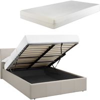 LUNA 3FT Single Cream Beige Ottoman Storage Bed with Gas Lift & 25cm Thick Memory Foam Mattress