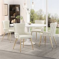 Velvet Dining & Lounge Chair - Luxurious Upholstered Armchair with Silver Metal Legs for Living Room & Bedroom Set of 4, Beige