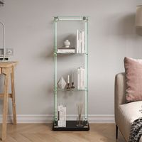 Vitrine en verre trempé pour collections, vitrine avec porte coulissante, serrure et poignée en métal, meuble de collection - Hauteur 123 cm, 3 étagères, bandes LED lumineuses, noir