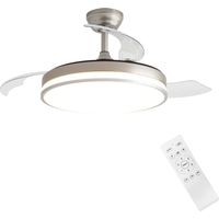 Ventilador de techo en níquel satinado con luz Silencioso (30 dB) 6 velocidades Iluminación LED tricolor Diámetro: 107 cm Aspas de MDF