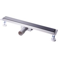 Duschrinne 70 cm Schwarz Glas Ablauf,Sicherheitsglas,Siphon mit Geruchsstop und Haarsieb, Edelstahl Ablaufrinne,Bodenablauf,Duschablauf sehr flach, Komplettset mit Bodenbefestigung, für Badezimmer