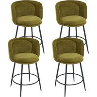 Wahson Lot de 4 Tabourets de bar Rembourrés en Chenille, Chaise Bar et Pieds en Métal, Chaises de bar pour îlot de cuisine, Vert