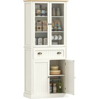 Alacena de Cocina Aparador Alto de Comedor con Vitrina Cajón y Armario con Puertas 76x40x182,5 cm Crema