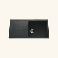 Évier granit noir 100x50 cm à encastrer – 1 bac réversible avec égouttoir – Vidage manuel inclus – Meuble sous évier 60 cm minimum – EWI