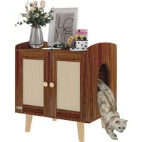 Mueble Arenero para Gatos Mesa Auxiliar con Puertas con Esteras de Sisal para Salón Dormitorio 55x43x59,6 cm Marrón