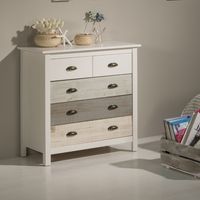 Comò in legno massiccio con 5 cassetti colore bianco grigio e crema 79x40x80H cm - Romantica