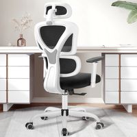Chaise de Bureau Ergonomique, Fauteuil pivotant avec Appui-lordose réglable & accoudoirs, Chaise Ergonomique avec Appui, tête, Fauteuil de Bureau en Mesh, Blanc Felixking