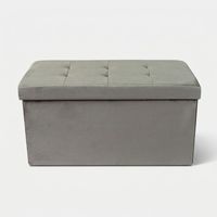 Pouf coffre rectangulaire en velours pour chambre - Gris tourterelle