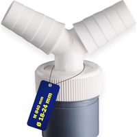 Adaptateur de vidange pour lave-linge avec filetage et raccord en Y, compatible avec lave-linge et lave-vaisselle.
