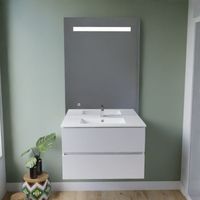 Einzelwaschtischmˆbel ROSINOX 80 cm komplett aus Edelstahl + Spiegel ElÈgance ht105 Ò Weifl Ò Waschtischplatte aus Keramik
