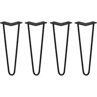 SKISKI LEGS - 4 Pieds de Table en Épingle à Cheveux 35,5cm 2 Tiges en Acier Noir Épaisseur 10mm