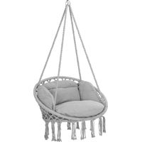 DETEX® Hängesessel bis 150kg Belastbar Boho Stil Wetterfest GS-zertifiziert Garten 360° Drehbar Hängestuhl Indoor & Outdoor inkl. bequemer Kissen hellgrau