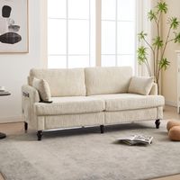 Divano moderno a 2 posti in ciniglia con gambe in legno, illuminazione a LED, porta di ricarica USB e borsa portaoggetti, 175x83x78cm, Beige