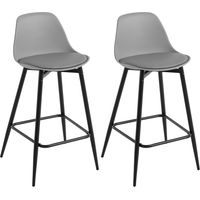 Klihome 2x Bar Stools Dining Room Kitchen Breakfast High Chairs Footrest Barstool with Cushioned PP Seat and Metal Frame, Grey