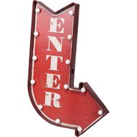 Plaque décorative flèche lumineuse led rouge style vintage - rouge vintage avec lettres blanches