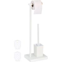 Relaxdays – Serviteur WC en acier inoxydable et bambou – Support papier toilettes et brosse – Hygiénique avec têtes de rechange – Dimensions 66,5x23x18 cm