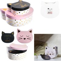 Set de 2 boites de rangement en forme de chat - Rose et noir - L 25 x l 23 cm x H 23 cm - Livraison gratuite