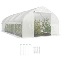 Outsunny invernadero de exterior, 6x3x2 m, invernadero de túnel con 8 ventanas, cubierta de pe, anti-uv y puerta enrollable con cremallera, blanco
