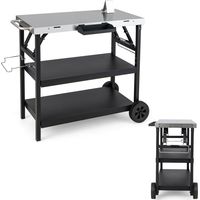 3-Tier Foldable Outdoor Cart BBQ Stainless Steel Food Prepare Dining Trolley