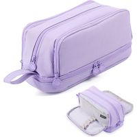 Pencil Case with Large Capacity Pencil Case 3 Compartments for Boys Girls Portable Pencil Case School for Students Adults Women School & Office Makeup, Purple, Cosmetic bag