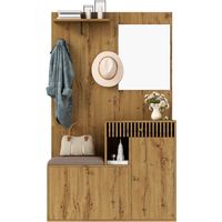 Ensemble de rangement, penderie d'entrée avec miroir et coussin rembourré, armoire d'entrée, meuble mural, étagère, panneaux de penderie pour entrée et couloir, armoire à chaussures, 110 x 185,5 x 37