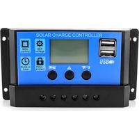 Régulateur de charge solaire, écran LCD rétroéclairé à paramètres réglables 30A et minuterie, 1 pièce