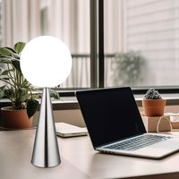 Lampe de table LED Lampe de chevet Lampe de lecture Lampe de salon Lampe de table Lampe d'appoint, métal Boule de verre blanc argenté, 3,7W 320lm blanc chaud, H 49,5 cm